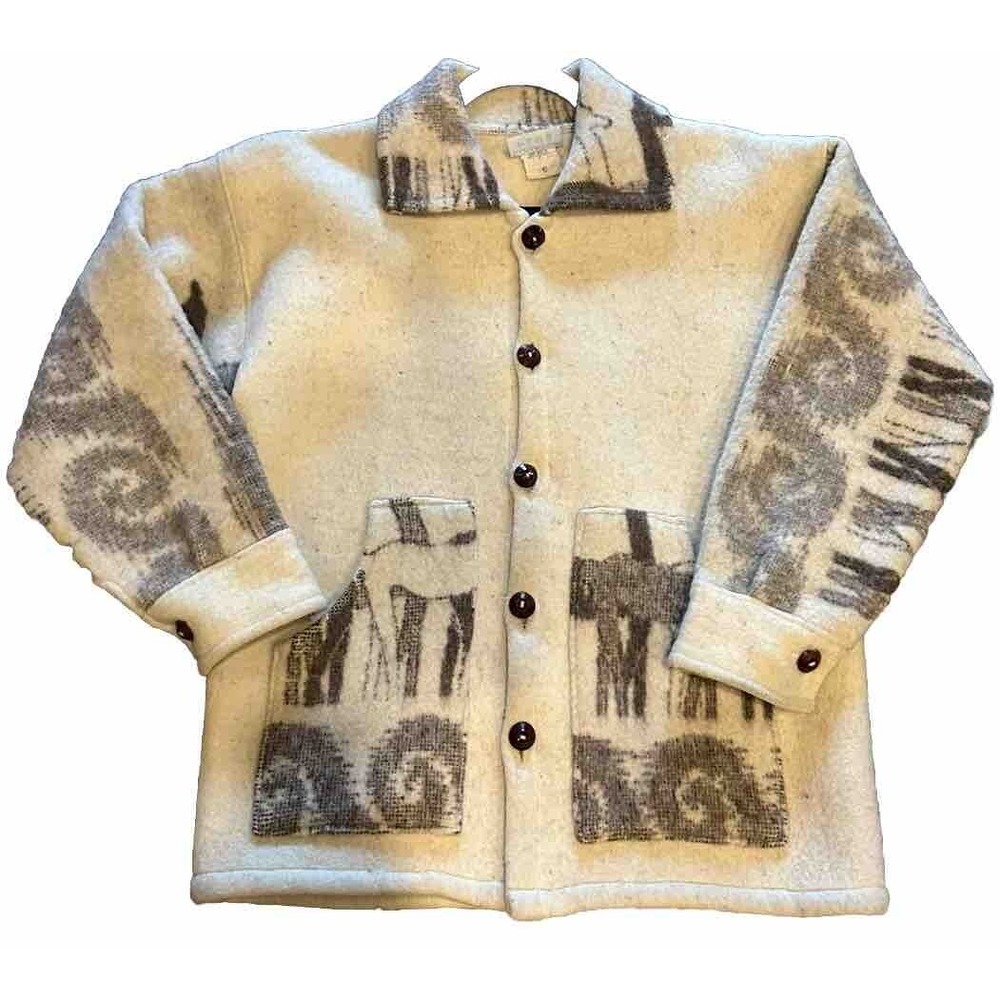 Vintage  Wool Button-up Jacket Alpaca South Western Aztec Equator Hand Made